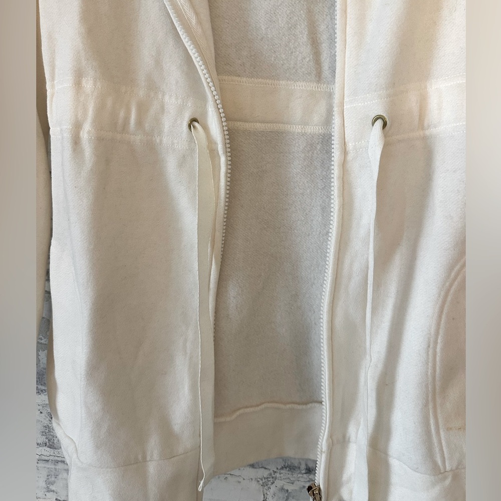 Cream Faux Fur Long Zipper Hoodie - Picture 6 of 8